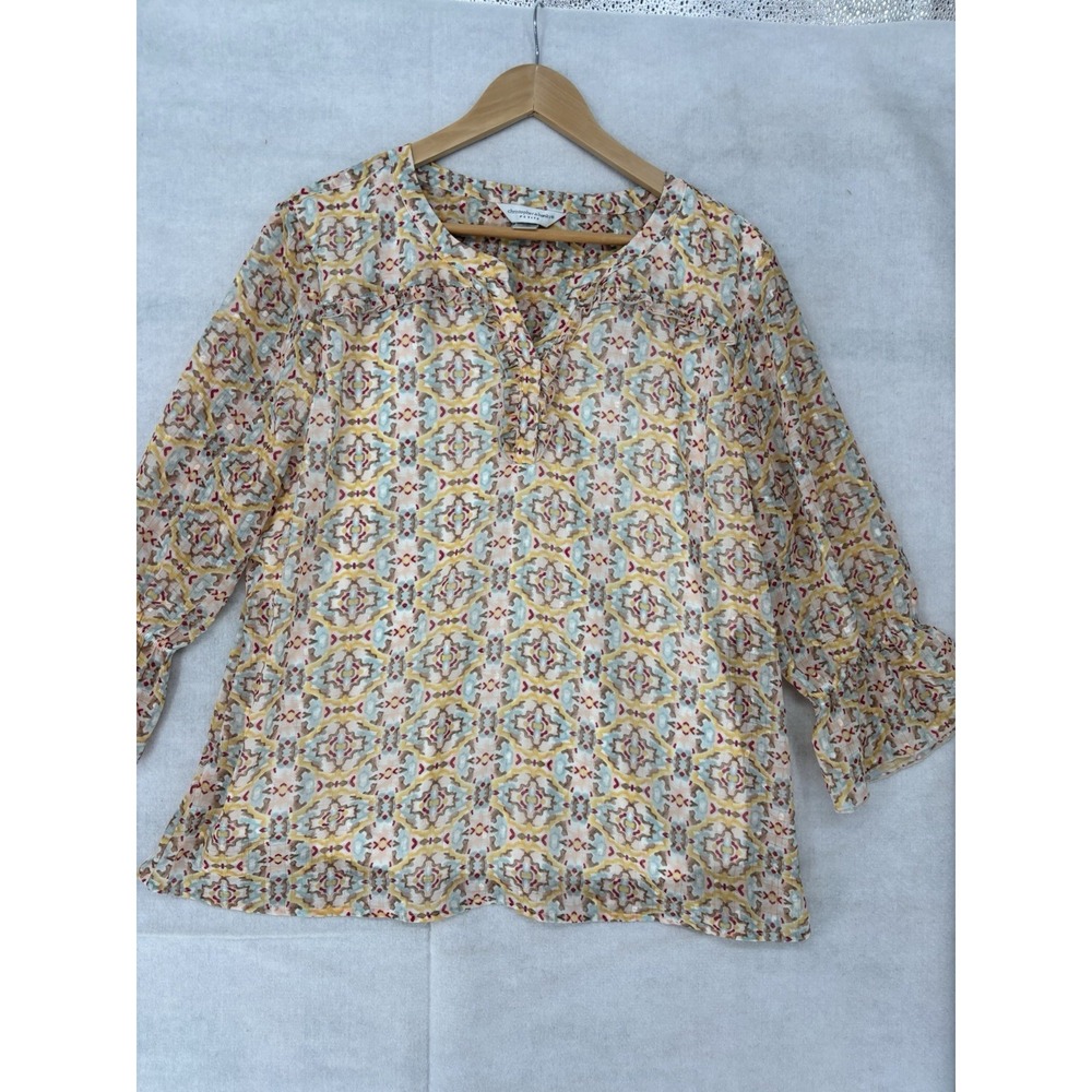 Christopher & Banks Popover Blouse PXL Boho Pintucks Ruffle V Neck Bell Sleeve